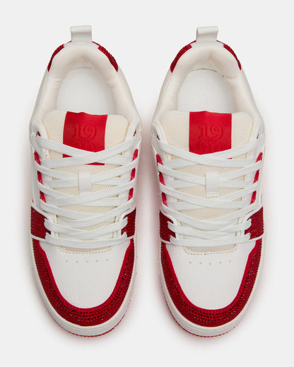 SKATER Red/White Rhinestones Low-Top Lace-Up Women's Sneaker | Steve Madden Trusted