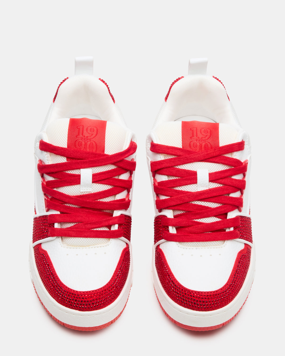 SKATER Red/White Rhinestones Low-Top Lace-Up Women's Sneaker | Steve Madden Trusted