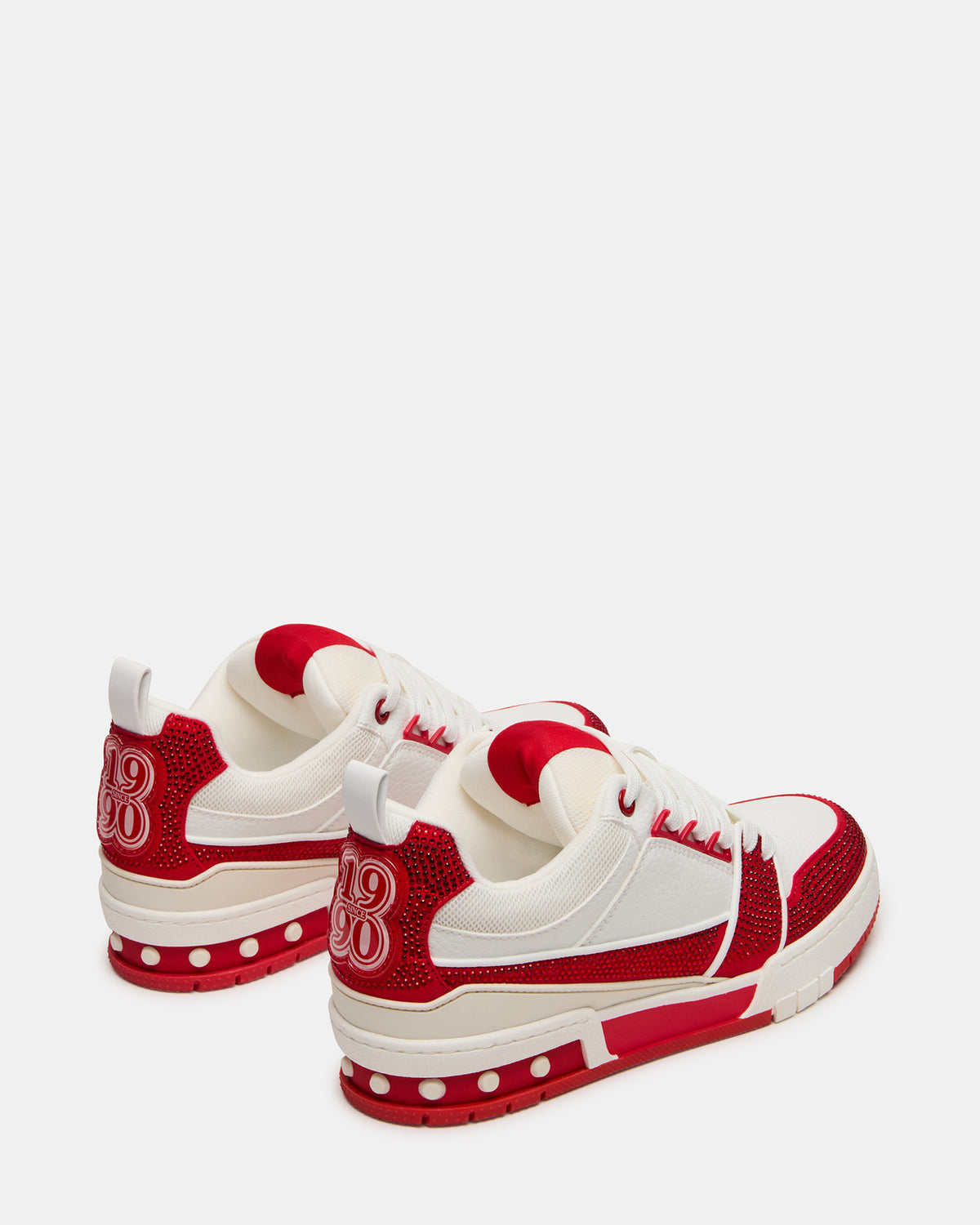 SKATER Red/White Rhinestones Low-Top Lace-Up Women's Sneaker | Steve Madden Trusted