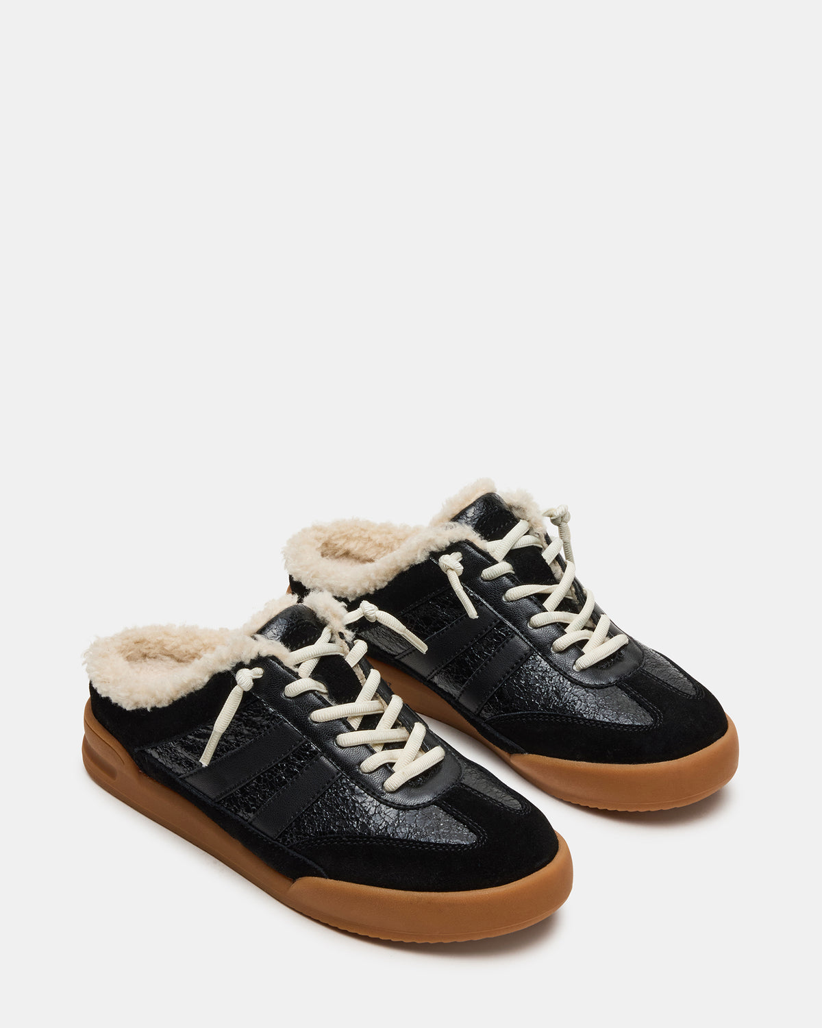 VANDY Faux Fur Black Multi Low-Top Lace-Up Mule Women's Sneaker | Steve Madden Premium
