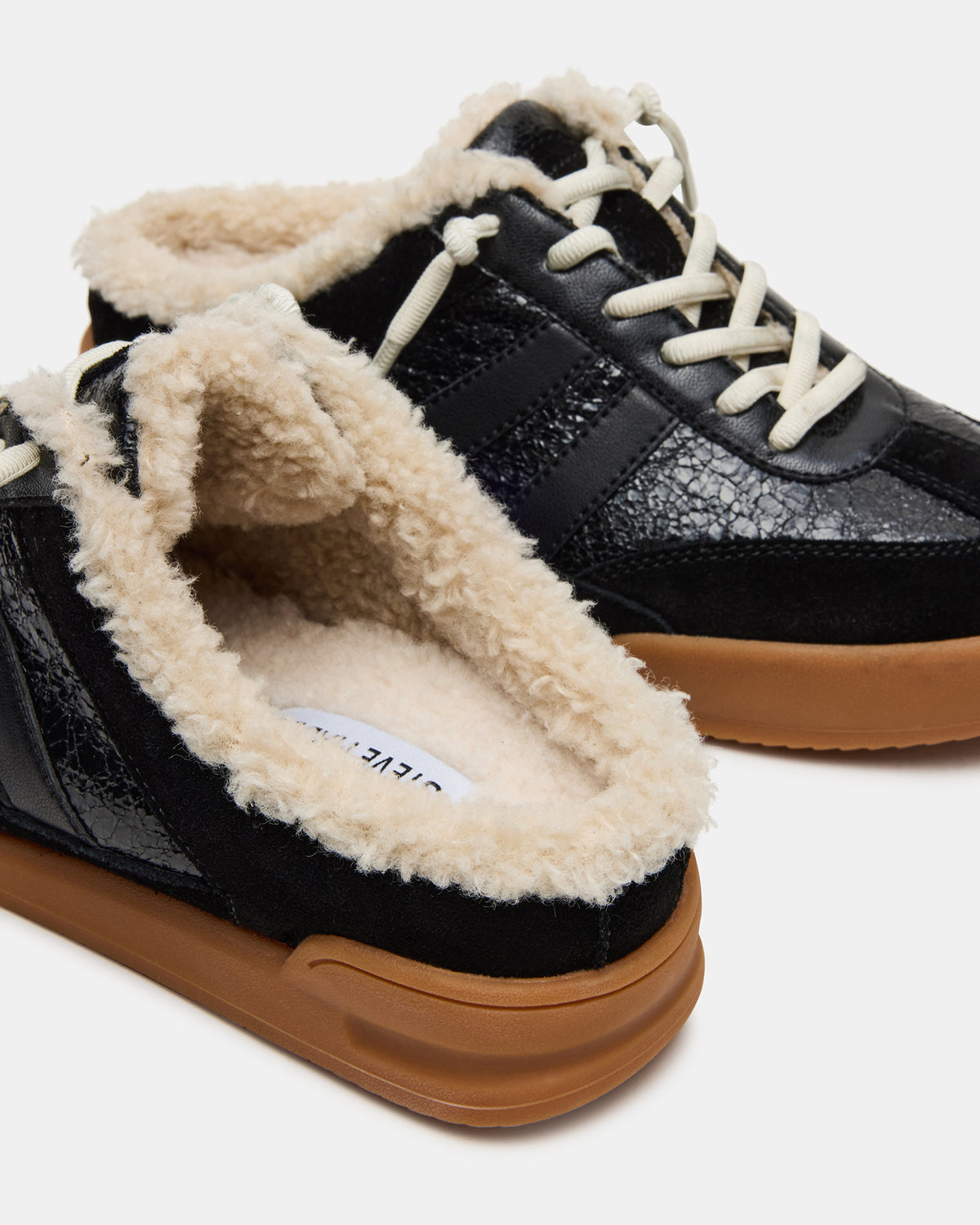 VANDY Faux Fur Black Multi Low-Top Lace-Up Mule Women's Sneaker | Steve Madden Premium