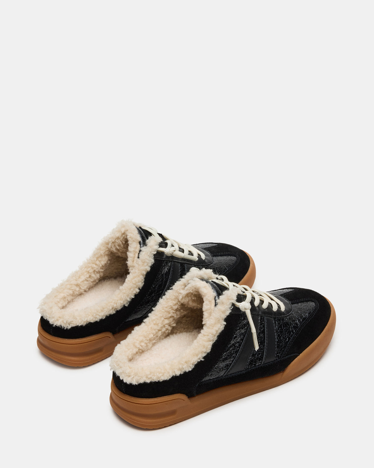 VANDY Faux Fur Black Multi Low-Top Lace-Up Mule Women's Sneaker | Steve Madden Premium