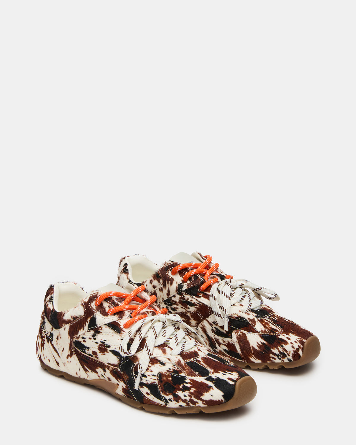 AZIEL Brown Cow Print Low-Top Lace-Up Women's Sneakers | Steve Madden Best Seller