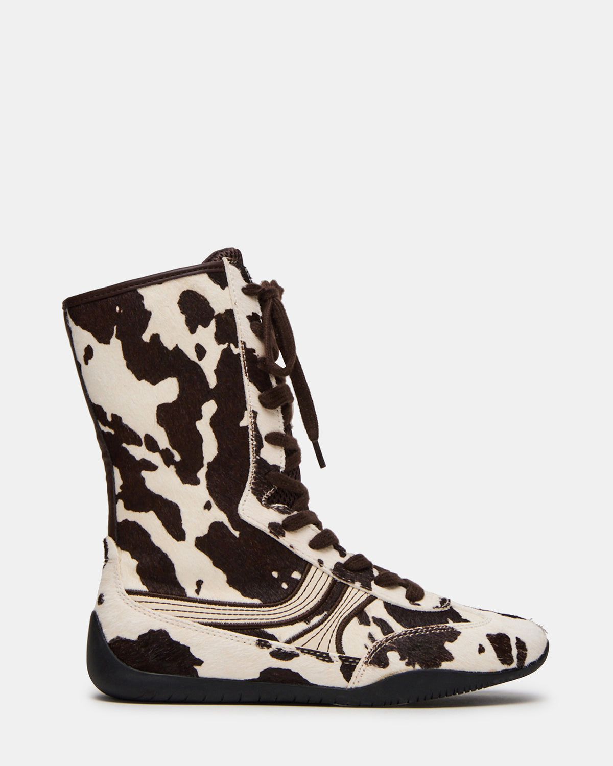 PAXTIN Brown Cow Print Women's High-Top Lace-Up Sneaker | Steve Madden Deals