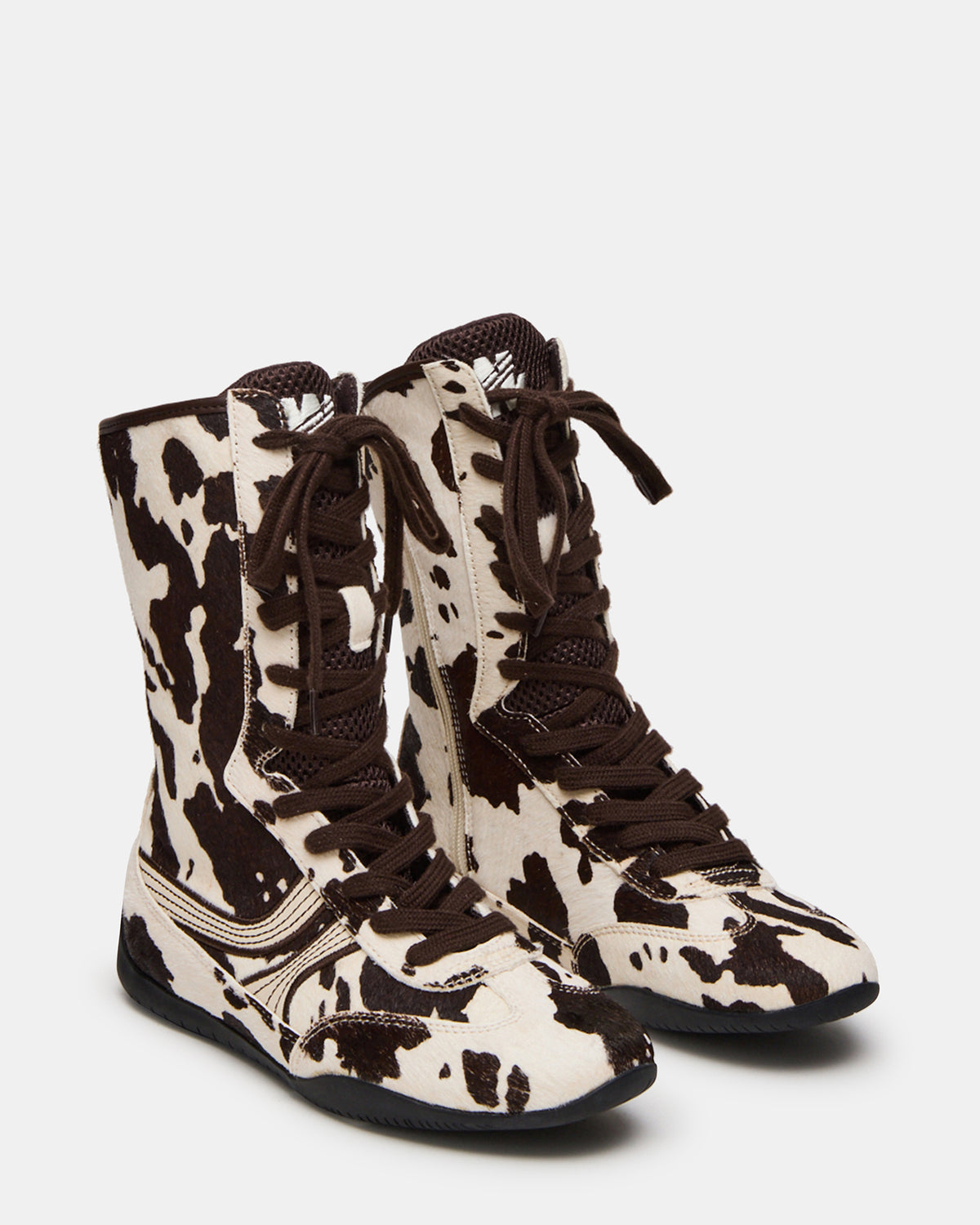 PAXTIN Brown Cow Print Women's High-Top Lace-Up Sneaker | Steve Madden Deals
