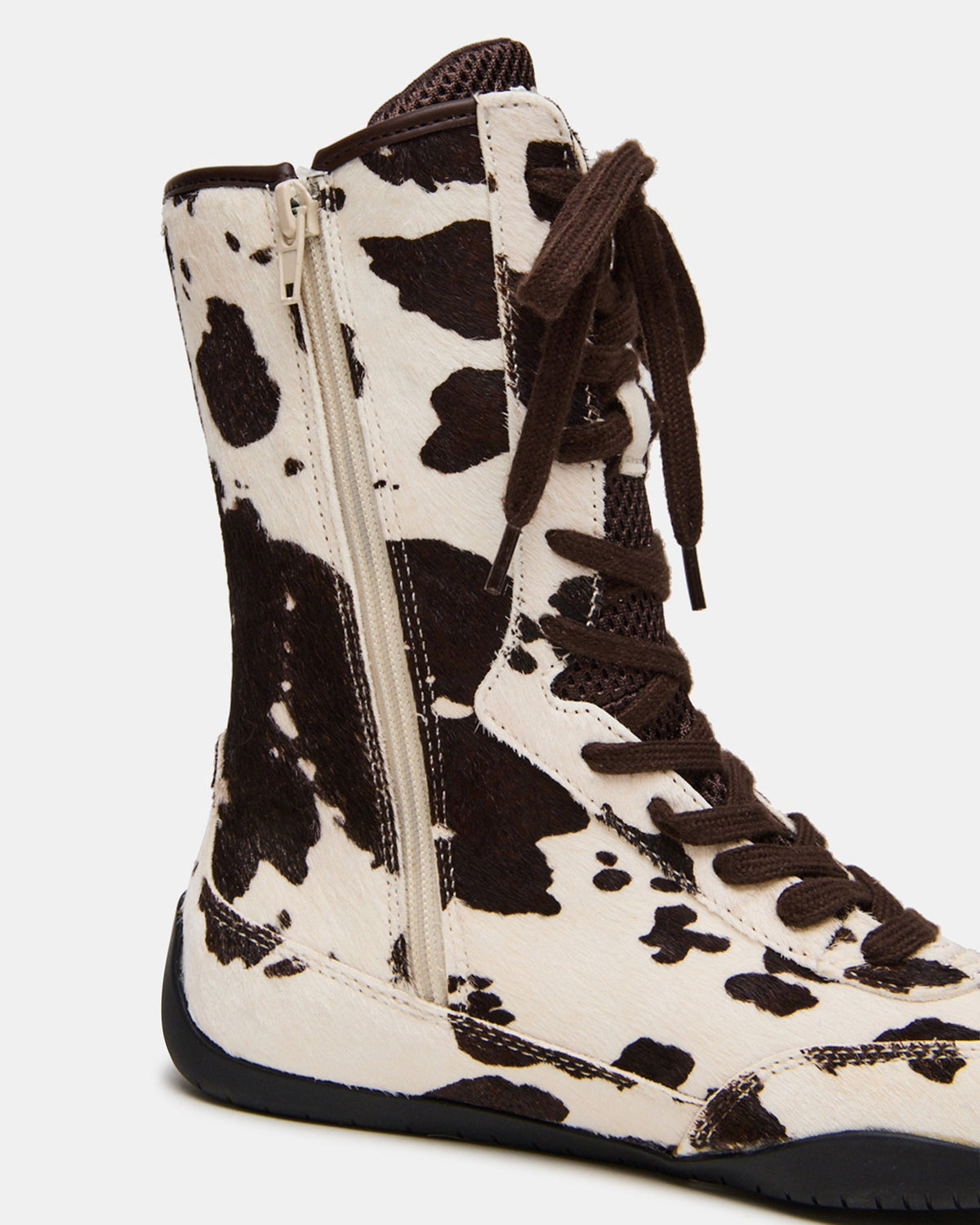 PAXTIN Brown Cow Print Women's High-Top Lace-Up Sneaker | Steve Madden Deals