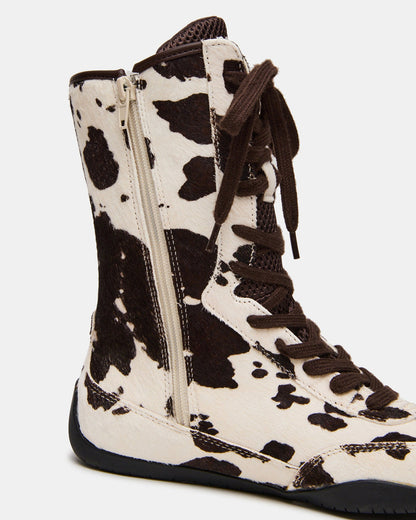 PAXTIN Brown Cow Print Women's High-Top Lace-Up Sneaker | Steve Madden Deals