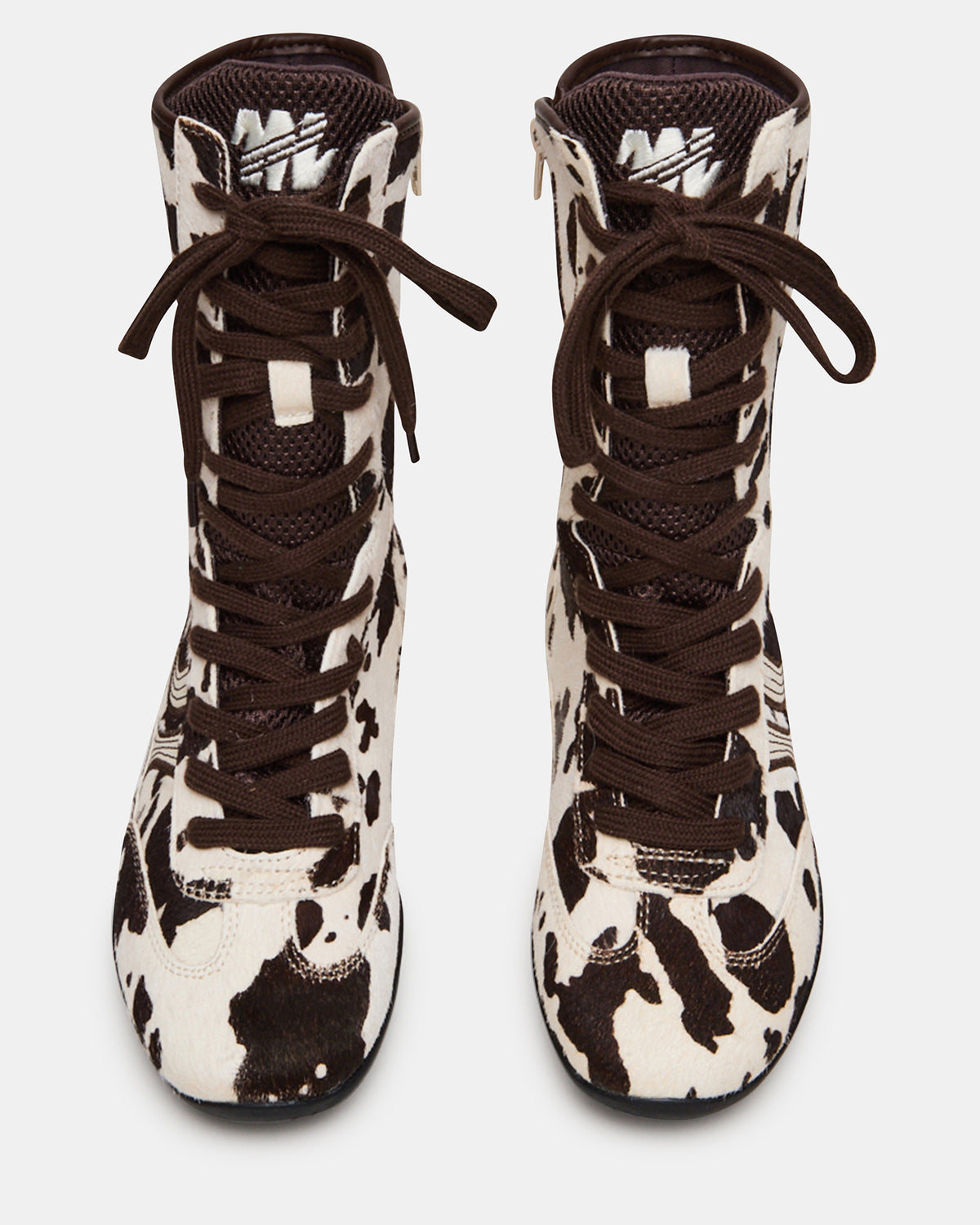 PAXTIN Brown Cow Print Women's High-Top Lace-Up Sneaker | Steve Madden Deals