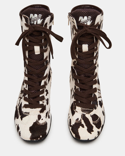 PAXTIN Brown Cow Print Women's High-Top Lace-Up Sneaker | Steve Madden Deals