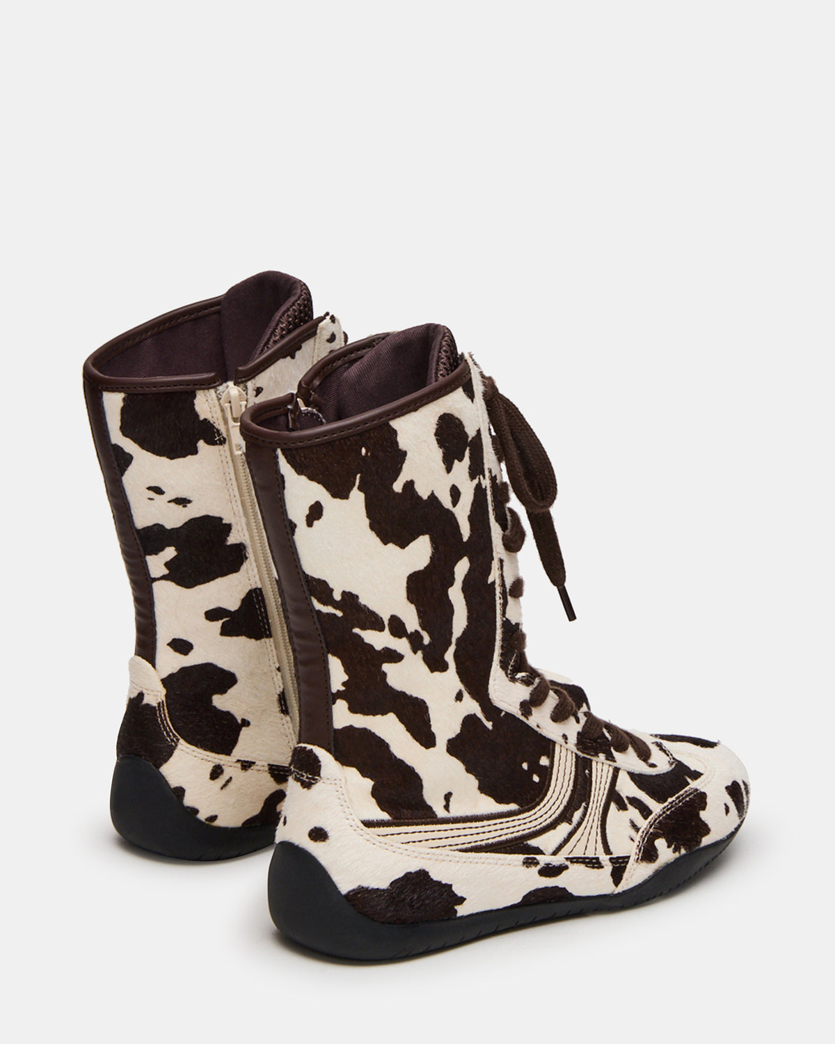 PAXTIN Brown Cow Print Women's High-Top Lace-Up Sneaker | Steve Madden Deals
