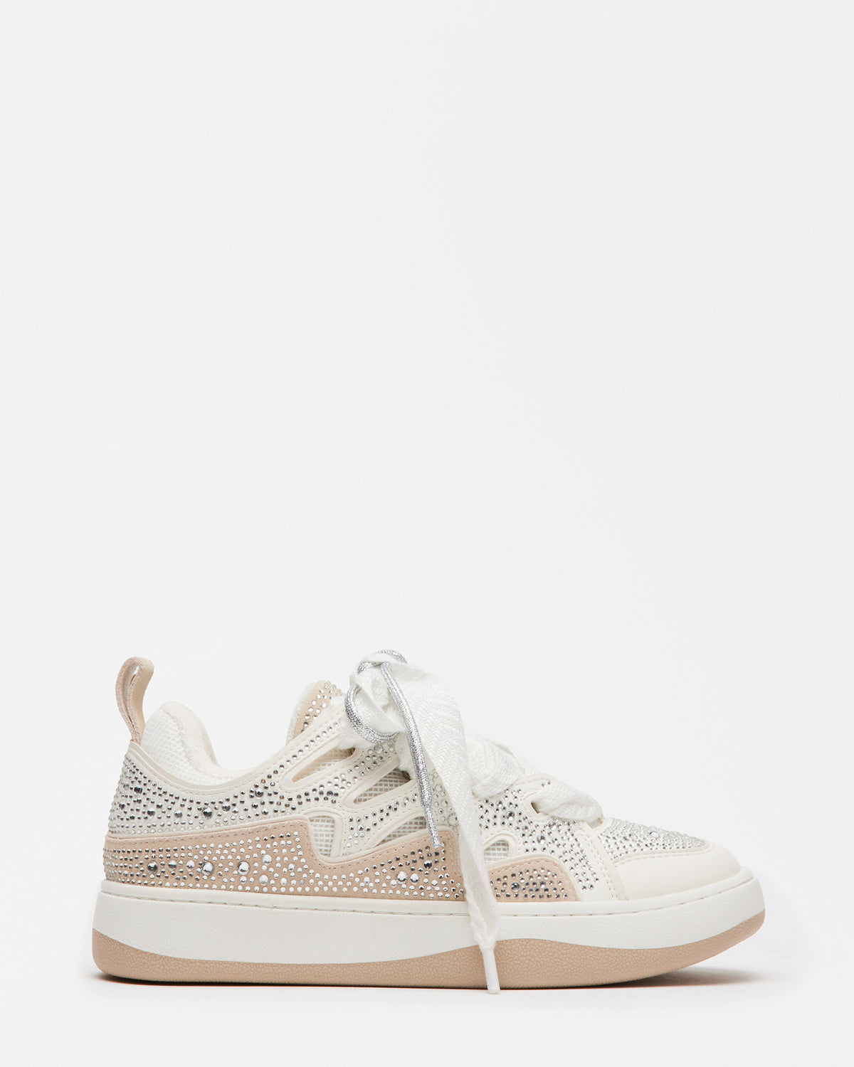 ROARING White Rhinestones Low-Top Lace-Up Sneaker | Women's Sneakers | Steve Madden Everyday