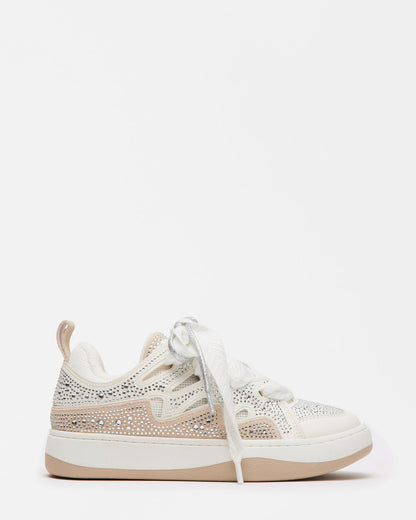 ROARING White Rhinestones Low-Top Lace-Up Sneaker | Women's Sneakers | Steve Madden Everyday