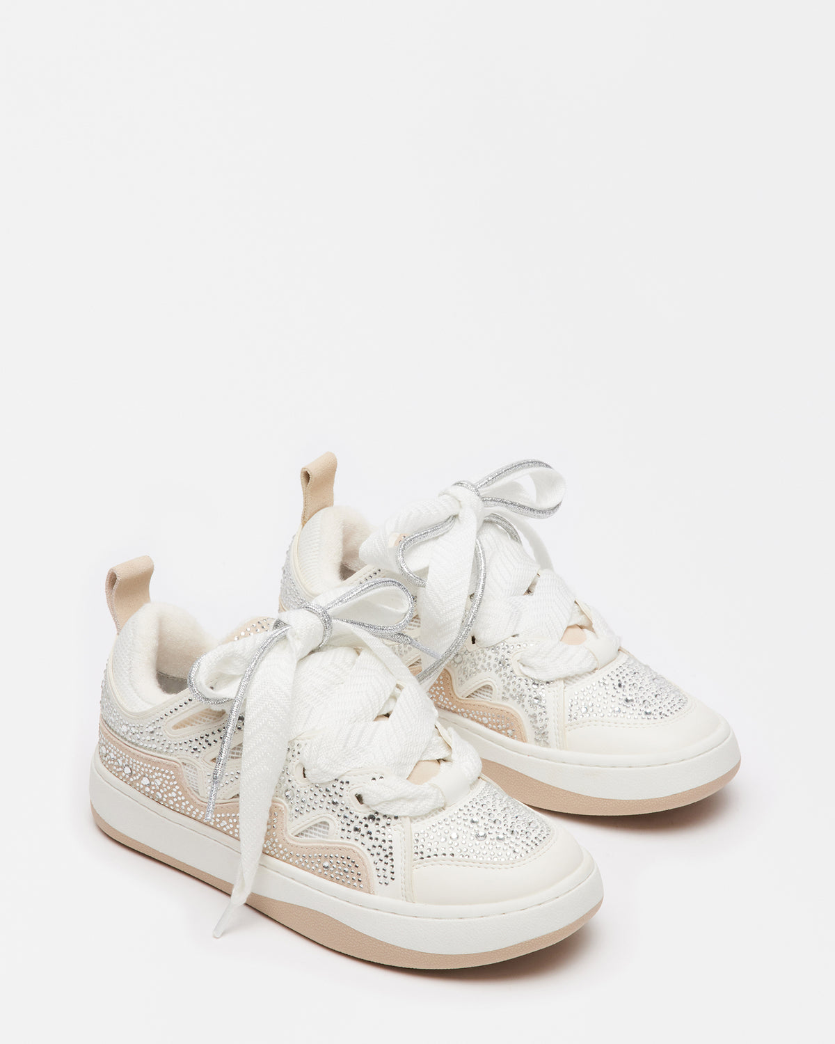 ROARING White Rhinestones Low-Top Lace-Up Sneaker | Women's Sneakers | Steve Madden Everyday