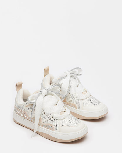ROARING White Rhinestones Low-Top Lace-Up Sneaker | Women's Sneakers | Steve Madden Everyday