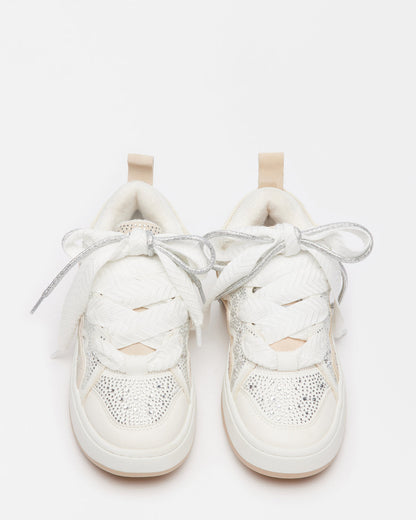 ROARING White Rhinestones Low-Top Lace-Up Sneaker | Women's Sneakers | Steve Madden Everyday