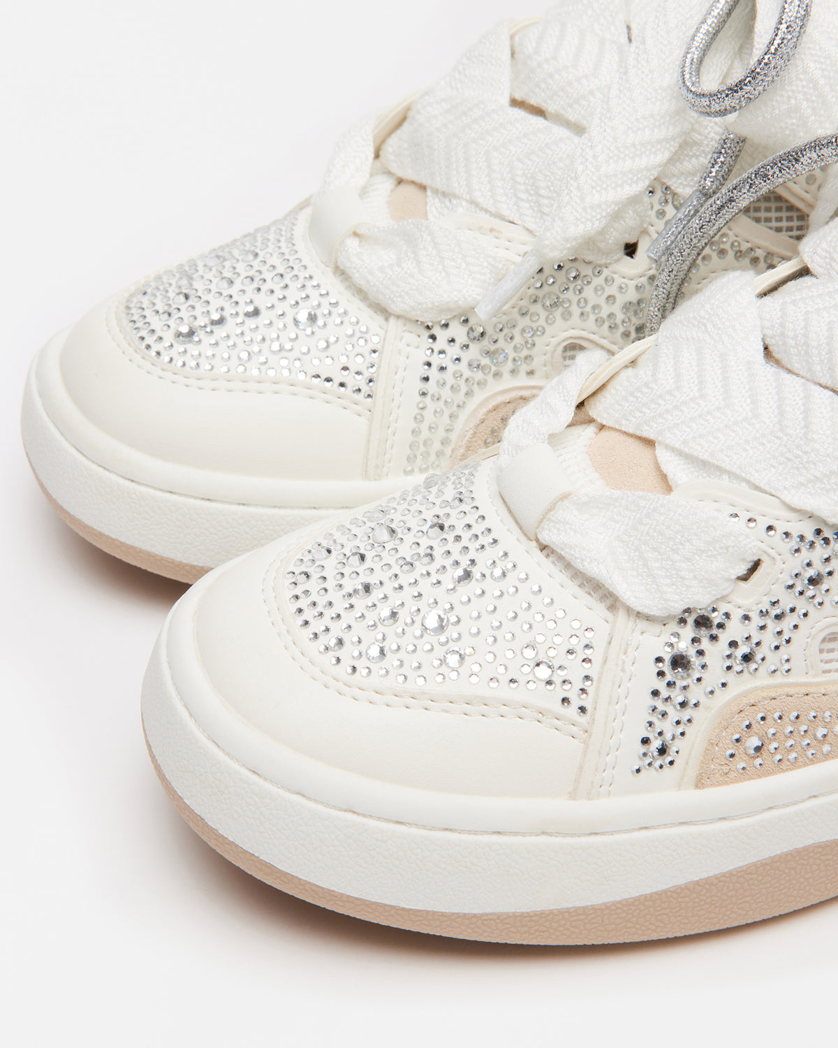 ROARING White Rhinestones Low-Top Lace-Up Sneaker | Women's Sneakers | Steve Madden Everyday