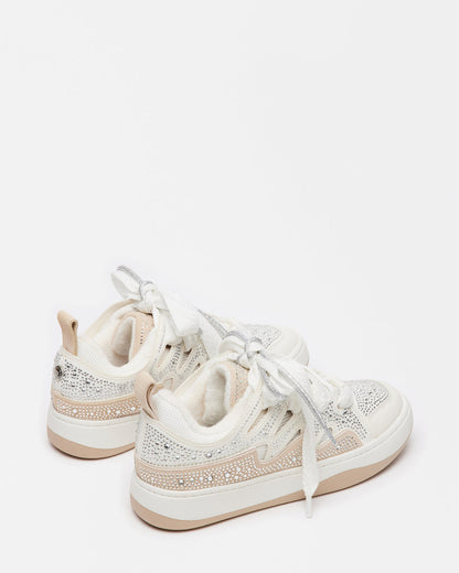 ROARING White Rhinestones Low-Top Lace-Up Sneaker | Women's Sneakers | Steve Madden Everyday
