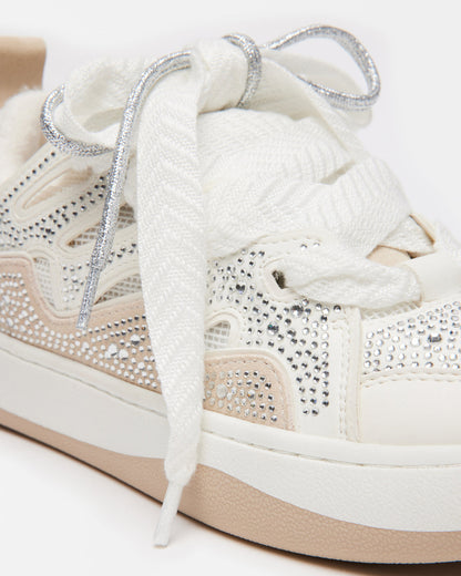 ROARING White Rhinestones Low-Top Lace-Up Sneaker | Women's Sneakers | Steve Madden Everyday