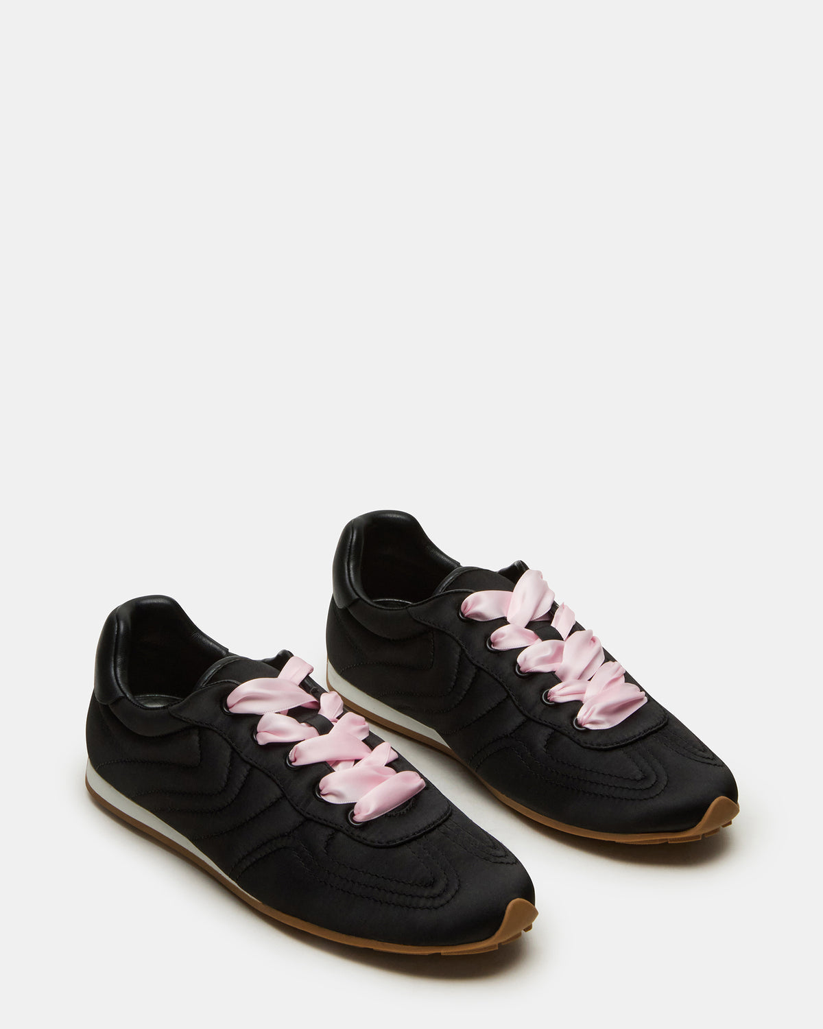 ABBI Black Satin Low-Top Lace-Up Women's Sneaker | Steve Madden Trusted