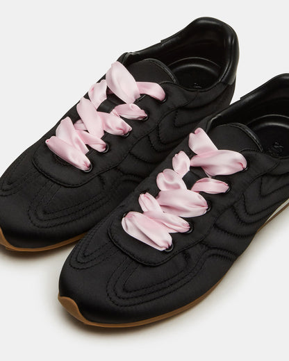ABBI Black Satin Low-Top Lace-Up Women's Sneaker | Steve Madden Trusted