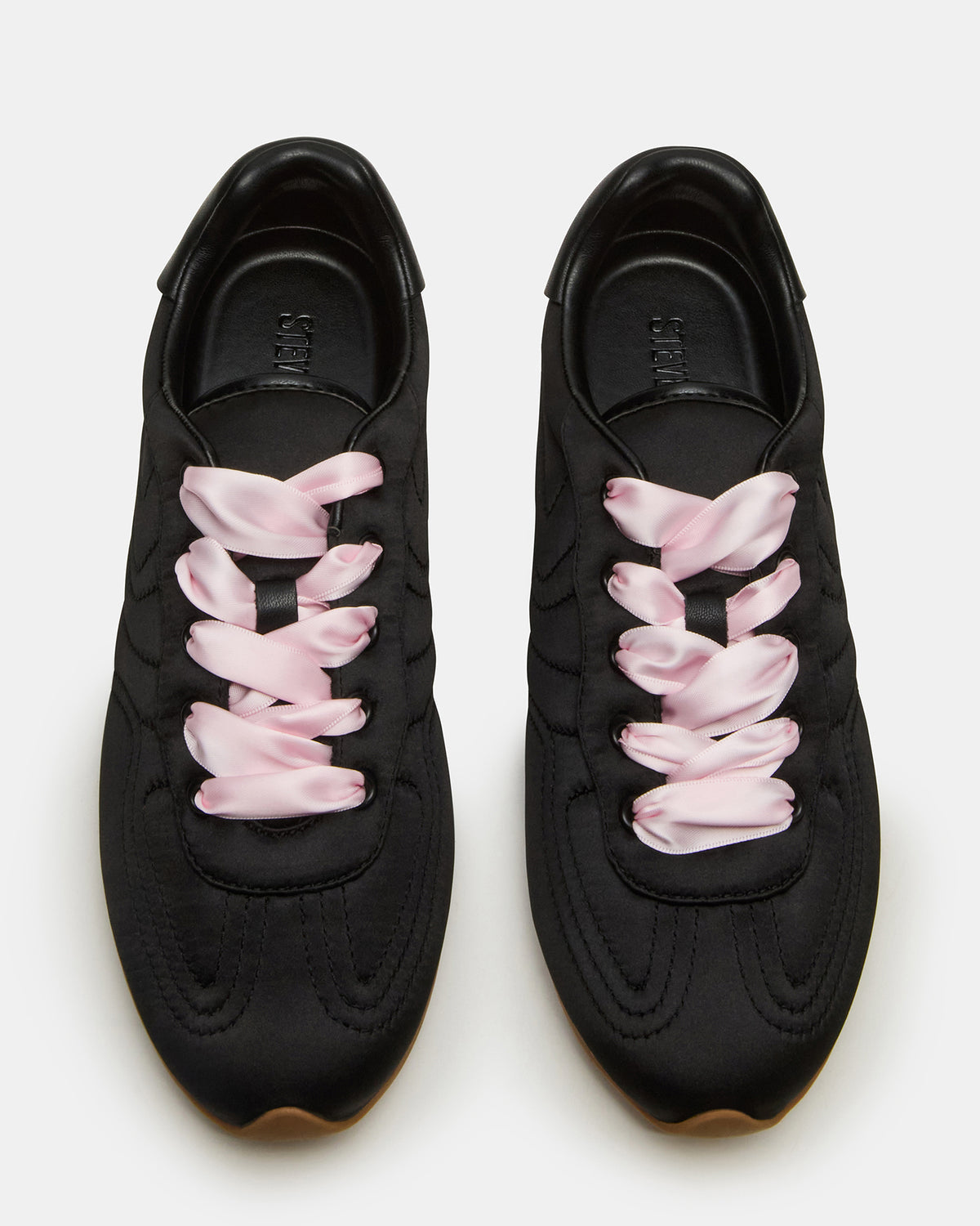 ABBI Black Satin Low-Top Lace-Up Women's Sneaker | Steve Madden Trusted