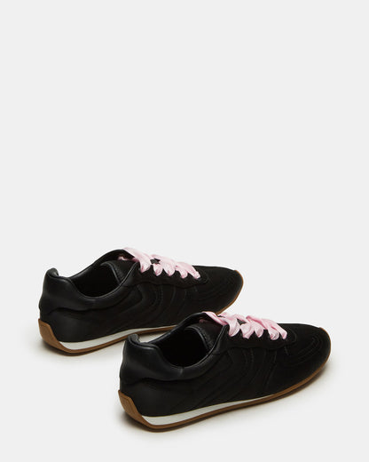 ABBI Black Satin Low-Top Lace-Up Women's Sneaker | Steve Madden Trusted