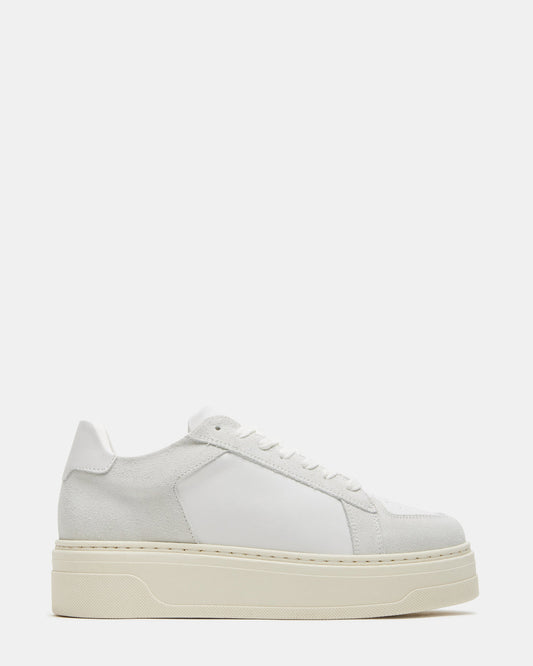DOMINO White Leather Tonal Platform Sneaker | Women's Sneakers | Steve Madden Sale