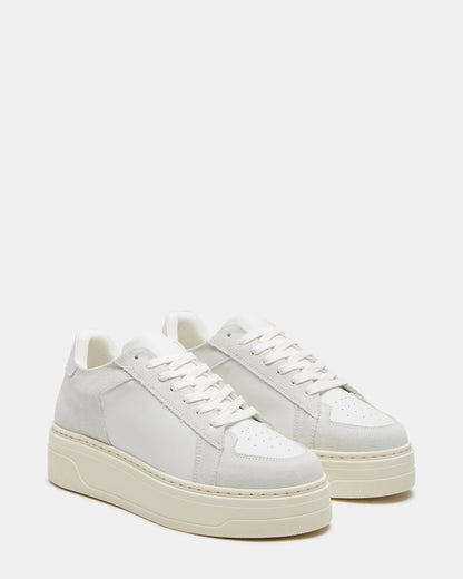 DOMINO White Leather Tonal Platform Sneaker | Women's Sneakers | Steve Madden Sale