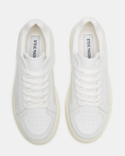 DOMINO White Leather Tonal Platform Sneaker | Women's Sneakers | Steve Madden Sale