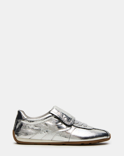MOBILITY SIlver Leather Women's Low-Top Lace-Up Sneaker | Steve Madden Premium