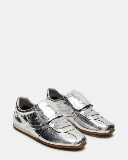 MOBILITY SIlver Leather Women's Low-Top Lace-Up Sneaker | Steve Madden Premium
