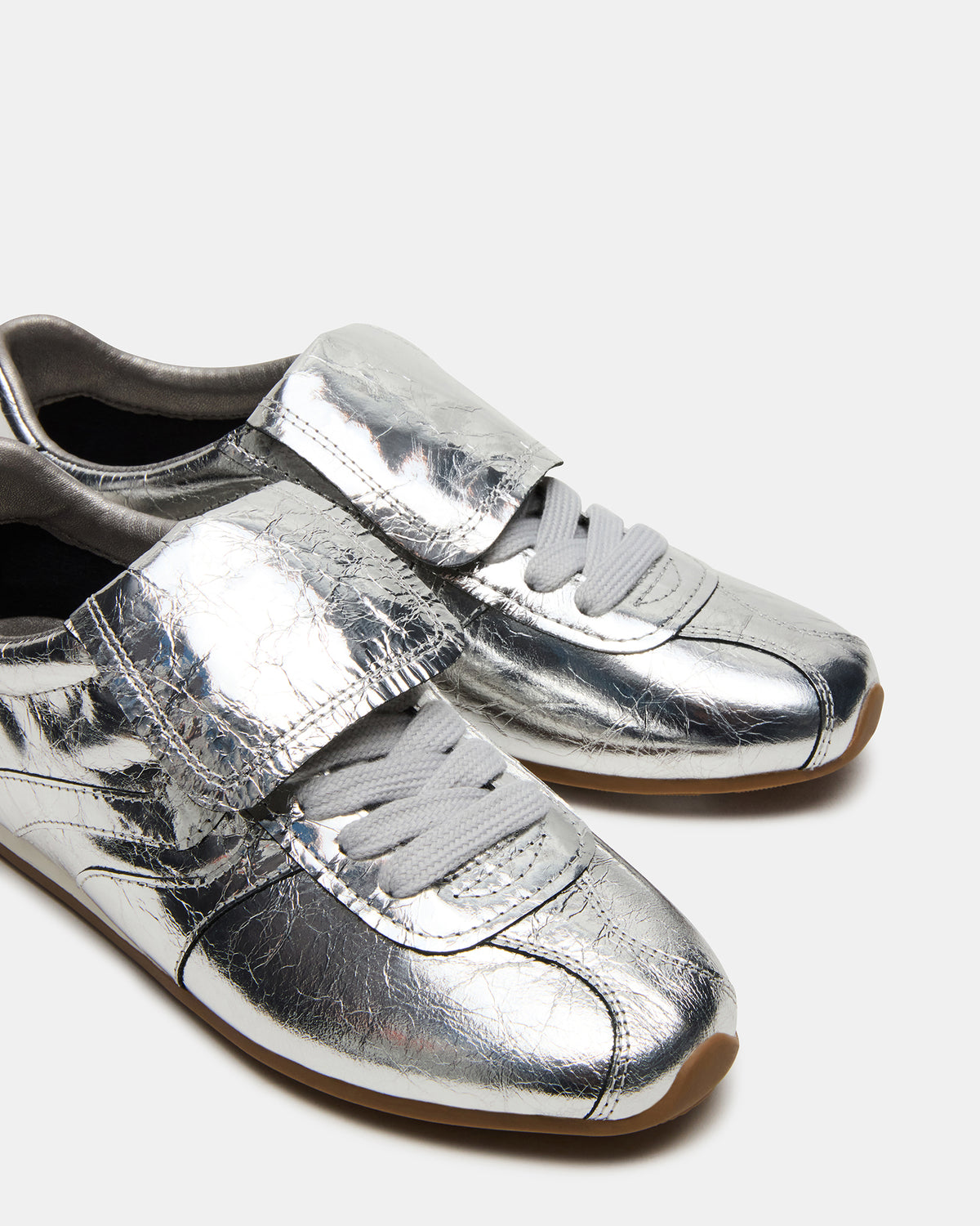 MOBILITY SIlver Leather Women's Low-Top Lace-Up Sneaker | Steve Madden Premium