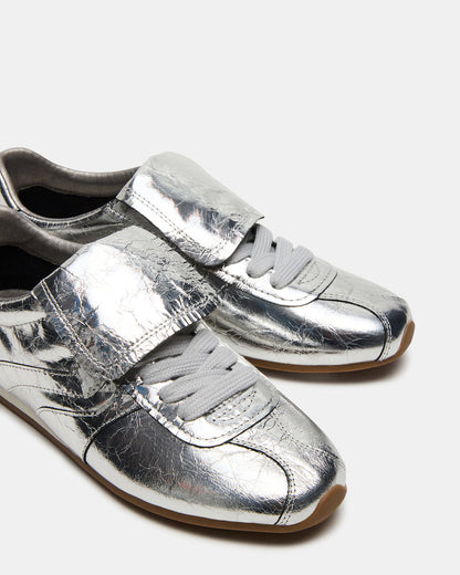 MOBILITY SIlver Leather Women's Low-Top Lace-Up Sneaker | Steve Madden Premium