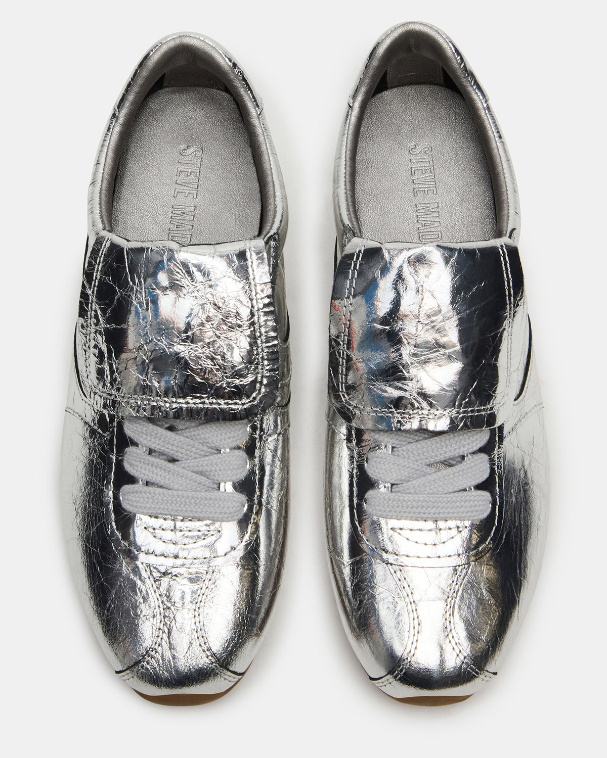MOBILITY SIlver Leather Women's Low-Top Lace-Up Sneaker | Steve Madden Premium