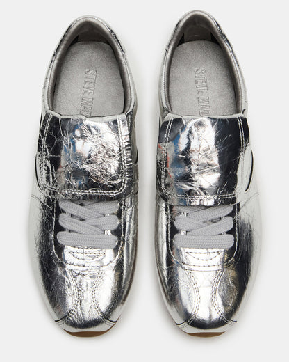 MOBILITY SIlver Leather Women's Low-Top Lace-Up Sneaker | Steve Madden Premium
