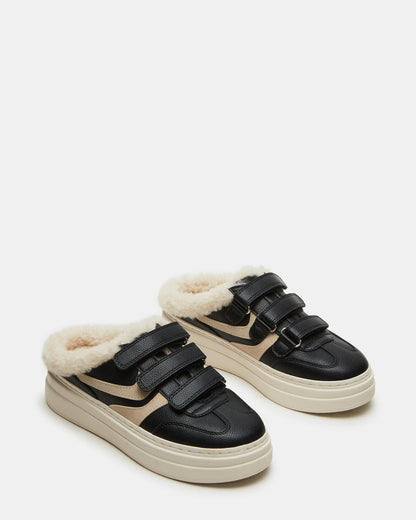 DASHER Black Low-Top Faux Fur Slip-On Sneaker | Women's Sneakers | Steve Madden Special Offer