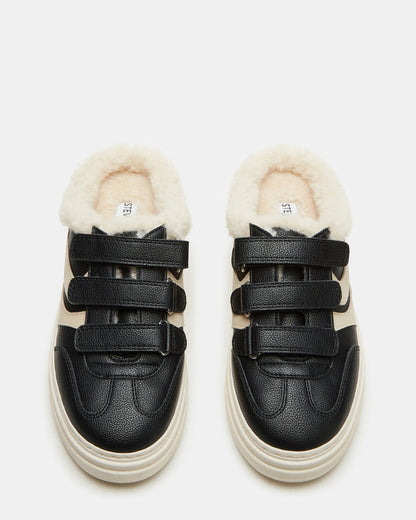 DASHER Black Low-Top Faux Fur Slip-On Sneaker | Women's Sneakers | Steve Madden Special Offer