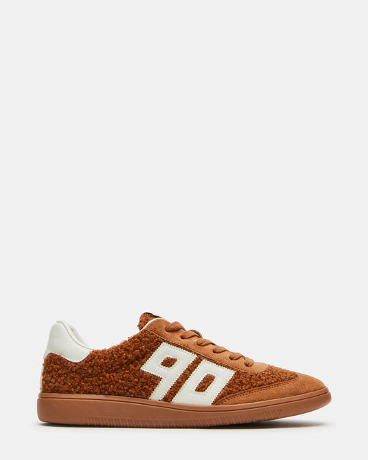 NINETIES Tobacco Low-Top Faux Shearling Sneaker | Women's Sneakers | Steve Madden Great Value