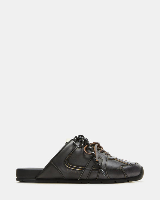 MAYSA Black Distressed Women's Low-Top Slip-On Mule Sneakers | Steve Madden Discount