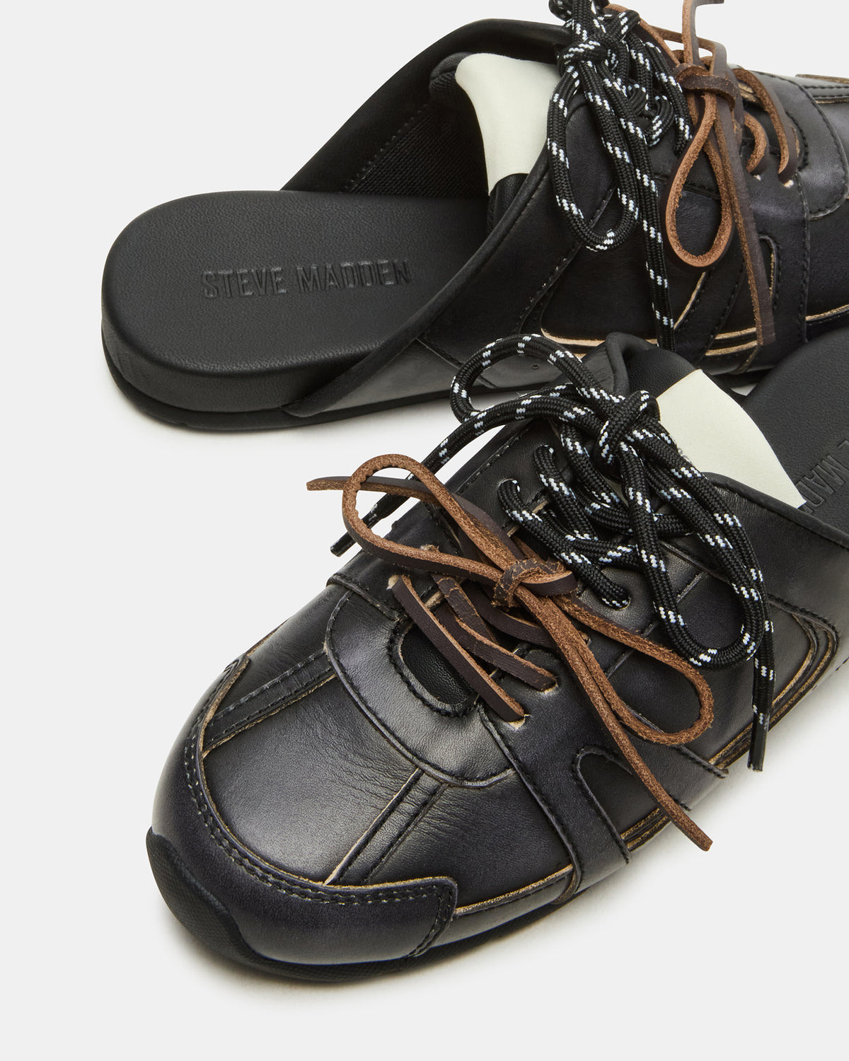 MAYSA Black Distressed Women's Low-Top Slip-On Mule Sneakers | Steve Madden Discount