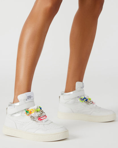 EMILEE White Leather High Top Lace Up Sneaker | Women's Sneakers | Steve Madden Exclusive