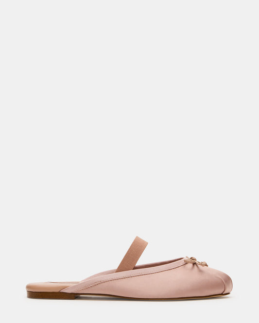 CUTESY Blush Satin Slip-On Ballet Mule Women's Flat | Steve Madden Featured