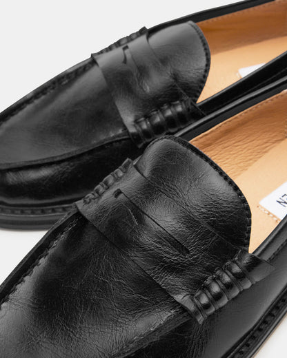 MADISON Black Leather Women's Penny Loafer | Steve Madden Quality