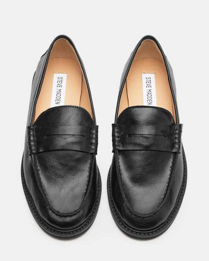 MADISON Black Leather Women's Penny Loafer | Steve Madden Quality