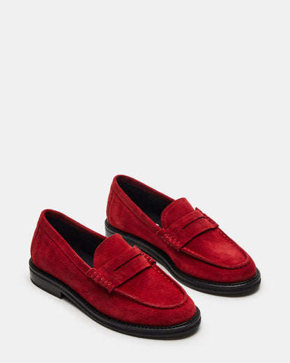 MADISON Red Suede Women's Penny Loafer | Steve Madden Top Pick