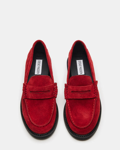 MADISON Red Suede Women's Penny Loafer | Steve Madden Top Pick