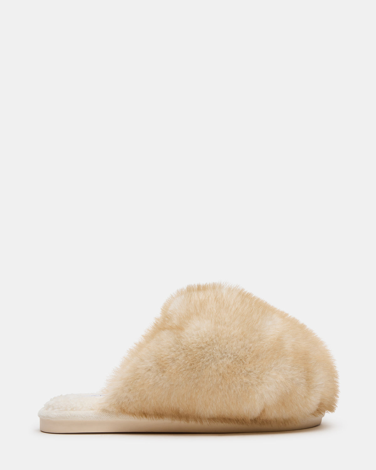POOF Natural Slip-On Faux Fur Mule Women's Flat | Steve Madden Special Offer