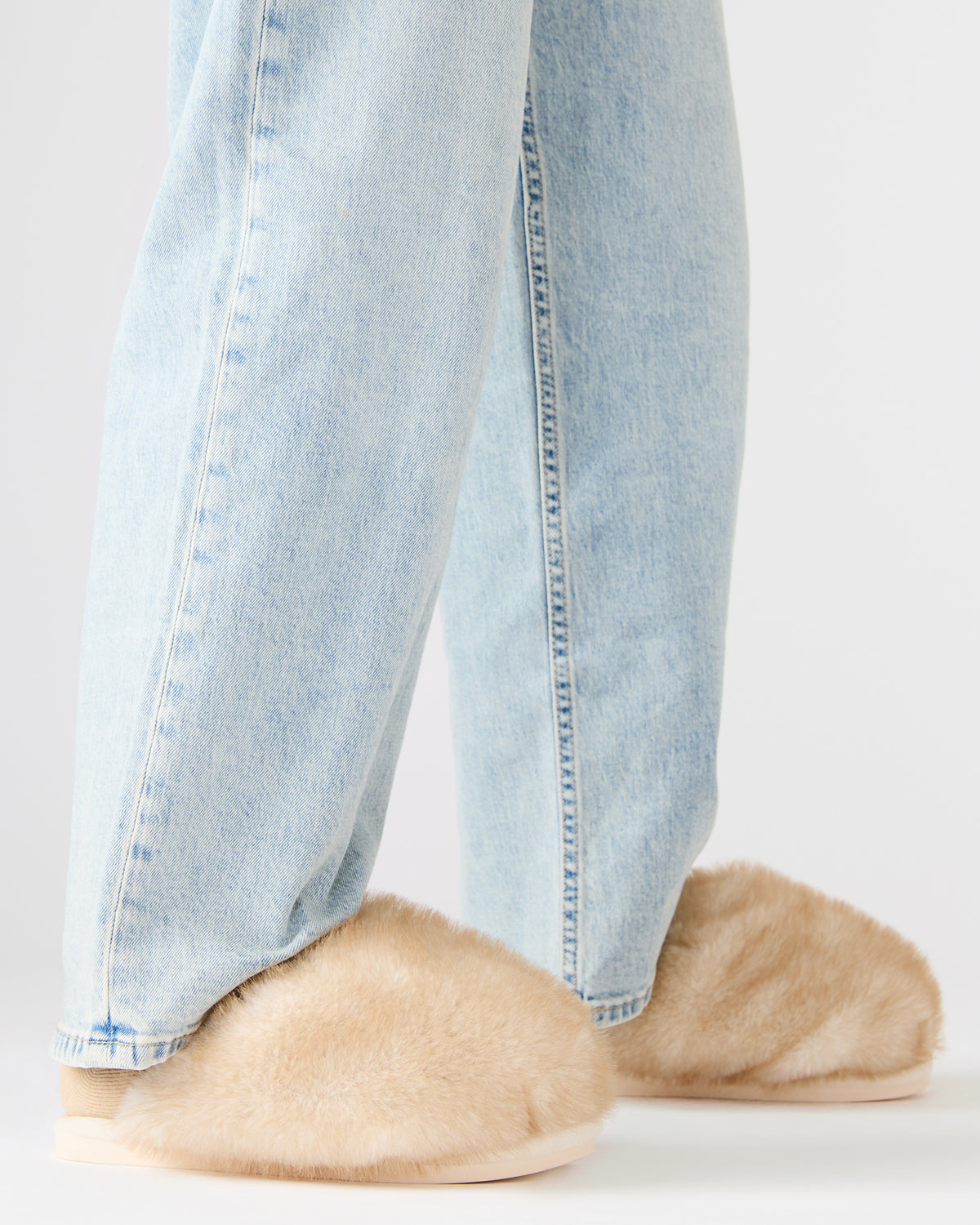 POOF Natural Slip-On Faux Fur Mule Women's Flat | Steve Madden Special Offer