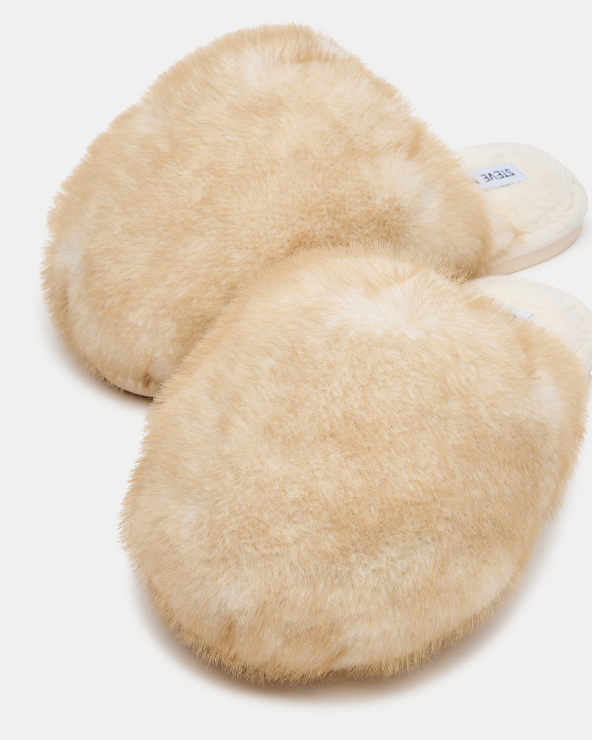POOF Natural Slip-On Faux Fur Mule Women's Flat | Steve Madden Special Offer