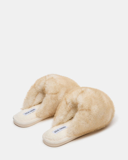 POOF Natural Slip-On Faux Fur Mule Women's Flat | Steve Madden Special Offer